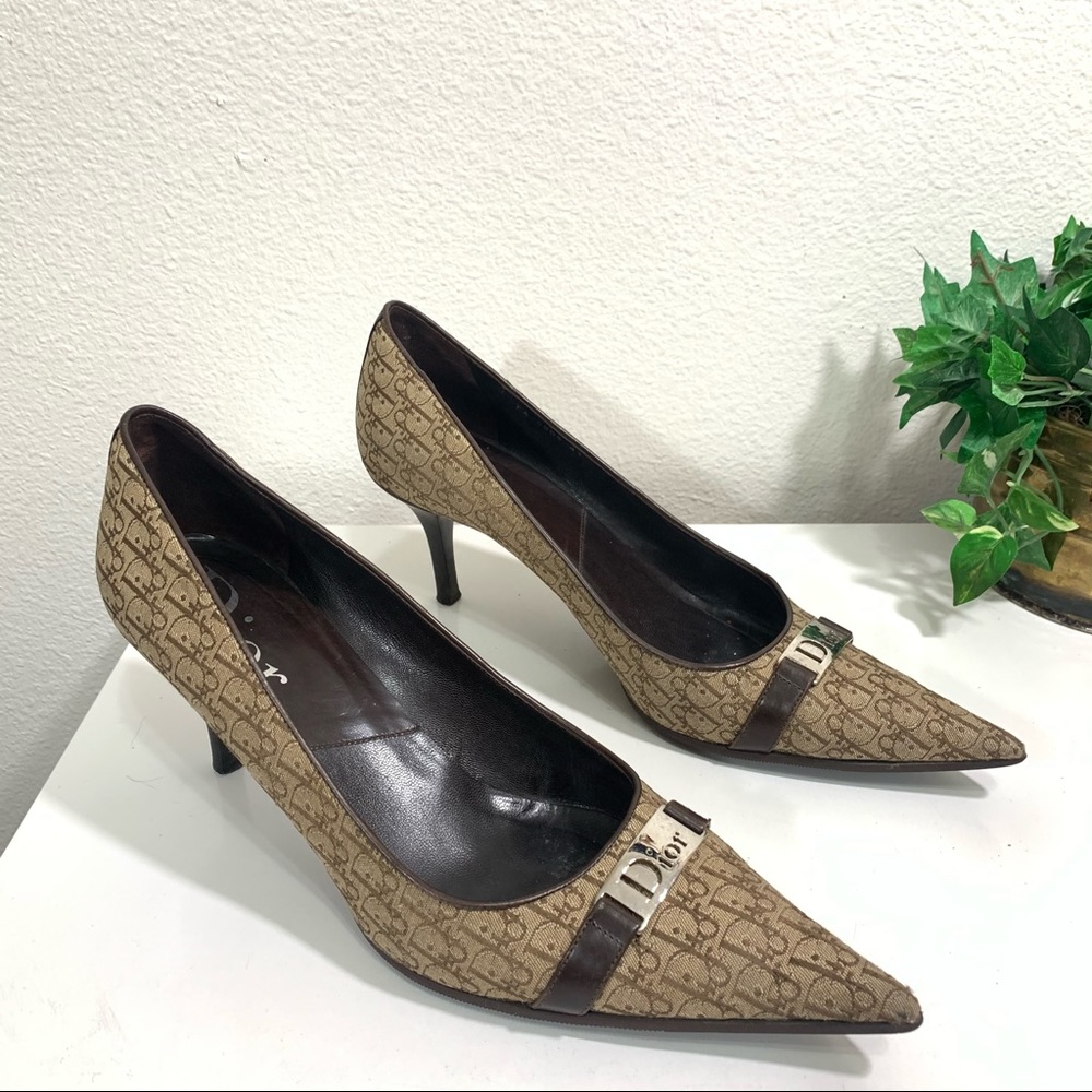 Dior Diorissimo Logo Canvas Pumps Heel Shoe - Picture 7 of 13